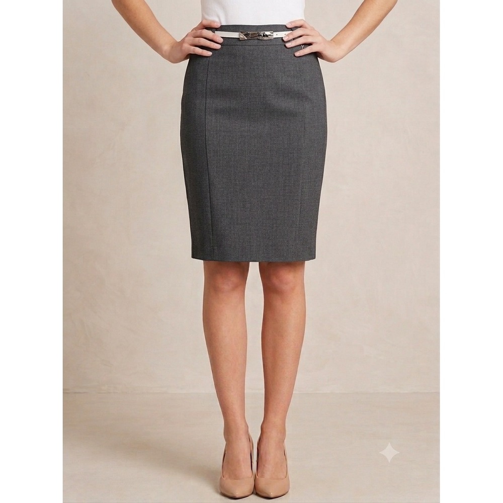 Orsay Womens Gray Textured Pencil Skirt Knee Length Professional Career w/ Belt